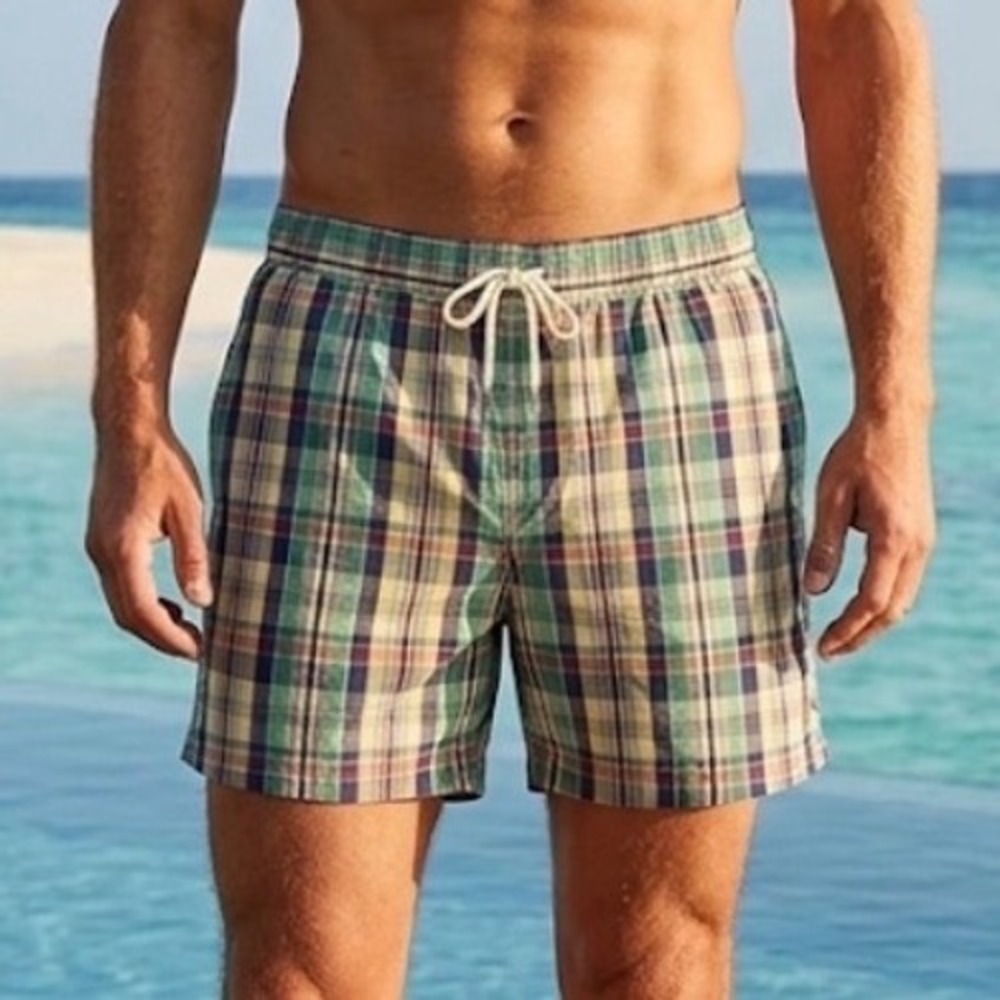 Polo Ralph Lauren Mens XXL Plaid Swim Trunks Multi Color Board Shorts Pony Logo